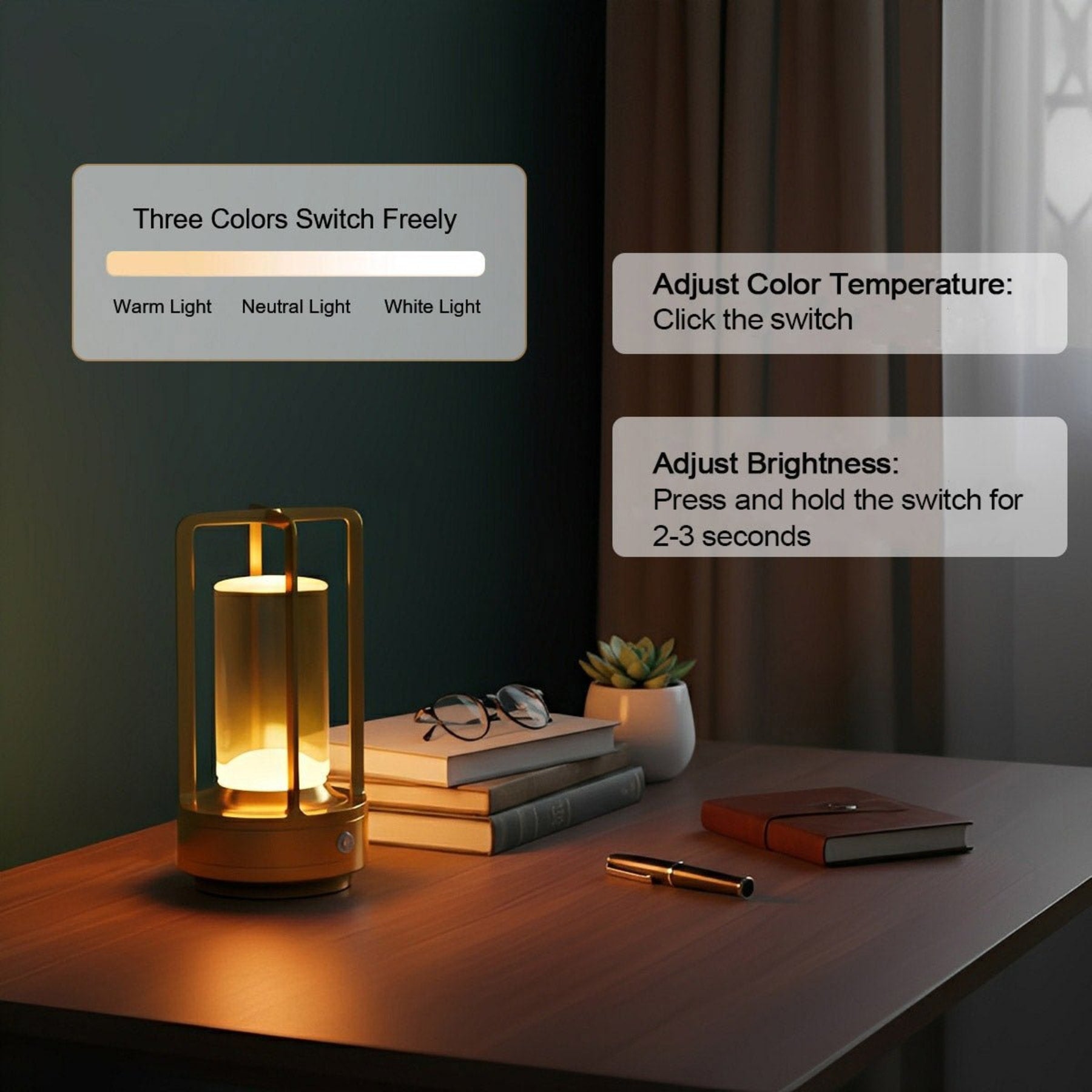 Modern Metal Rechargeable Table Lamp With Tri-Colour Dimming — Halden Lighting
