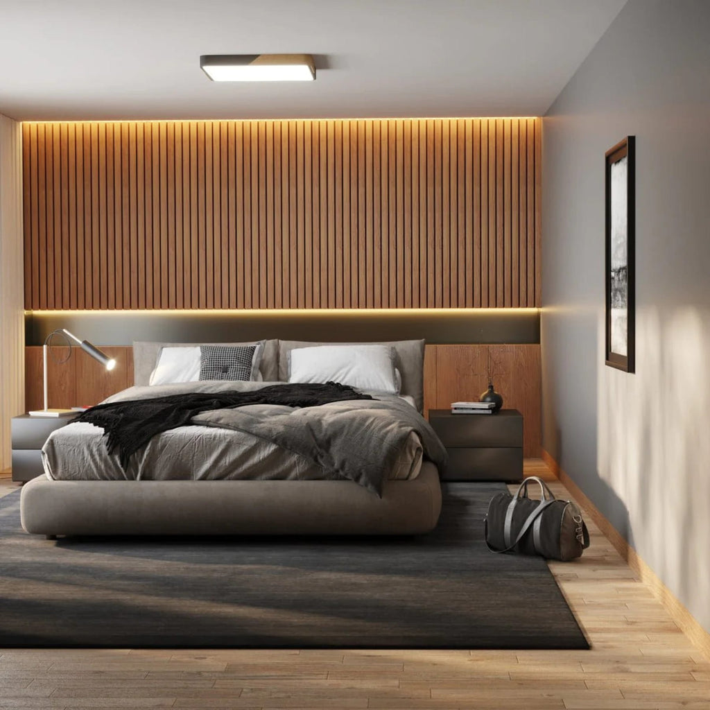 Modern Wood Flush Mount Ceiling Light With Stepless Dimming — Halden Lighting