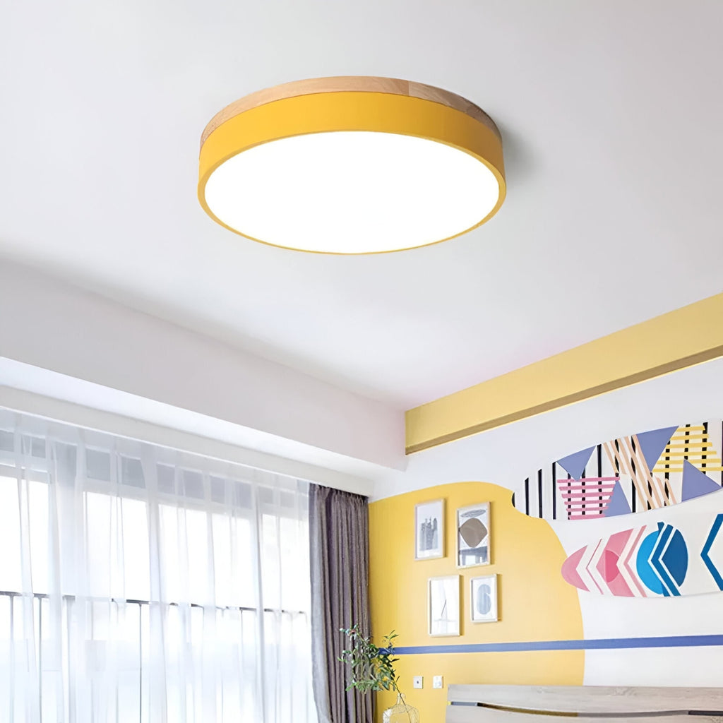 Modern Wood Flush Mount Ceiling Light With Remote Dimming — Halden Lighting