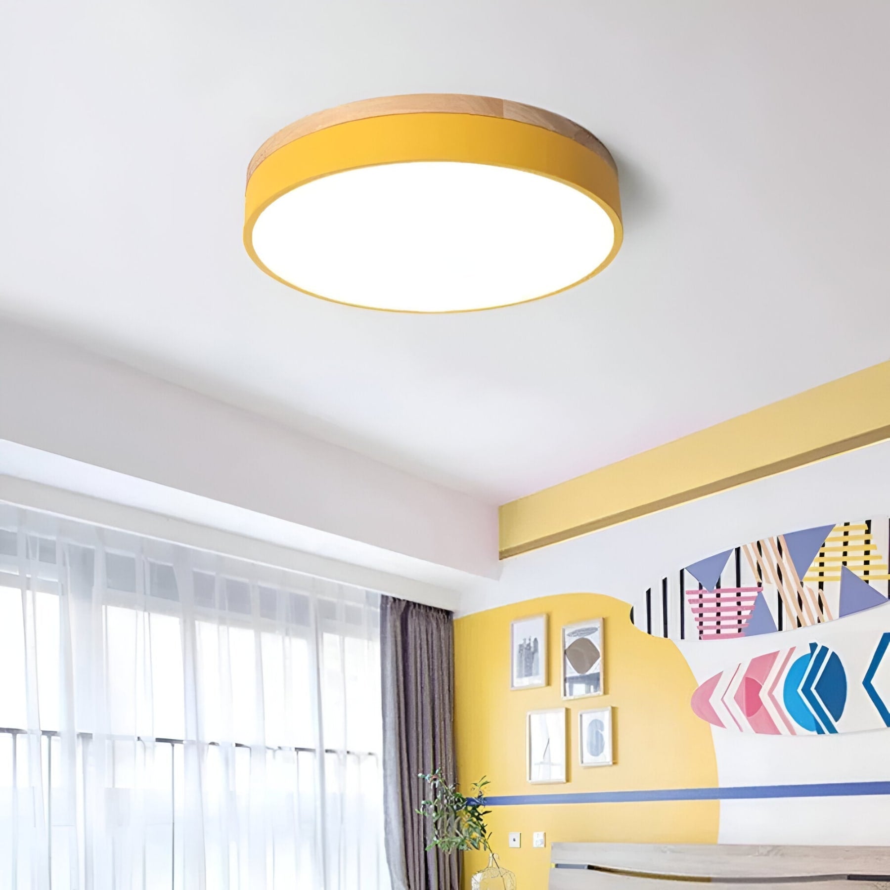 Modern Wood Flush Mount Ceiling Light With Remote Dimming — Halden Lighting