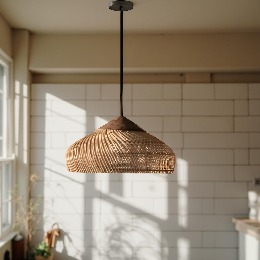 Bohemian Rattan Pendant Light With Warm LED Glow for Dining Room — Halden Lighting
