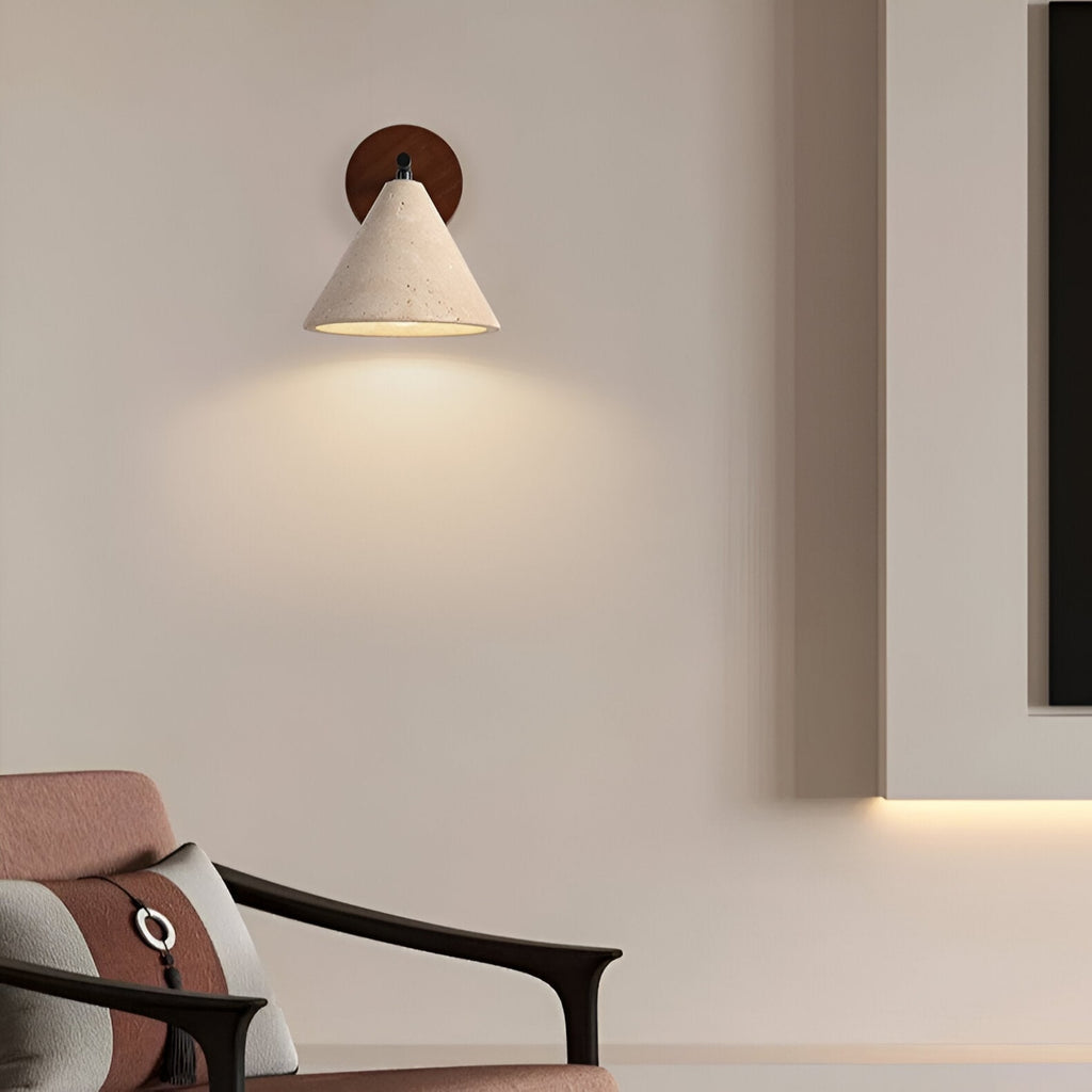 Travertine And Walnut Wall Light For Living Room — Halden Lighting