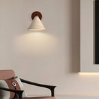 Travertine And Walnut Wall Light For Living Room — Halden Lighting