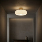 Modern Glass Globe Ceiling Light With Cool Daylight Glow in Gold White — Halden Lighting