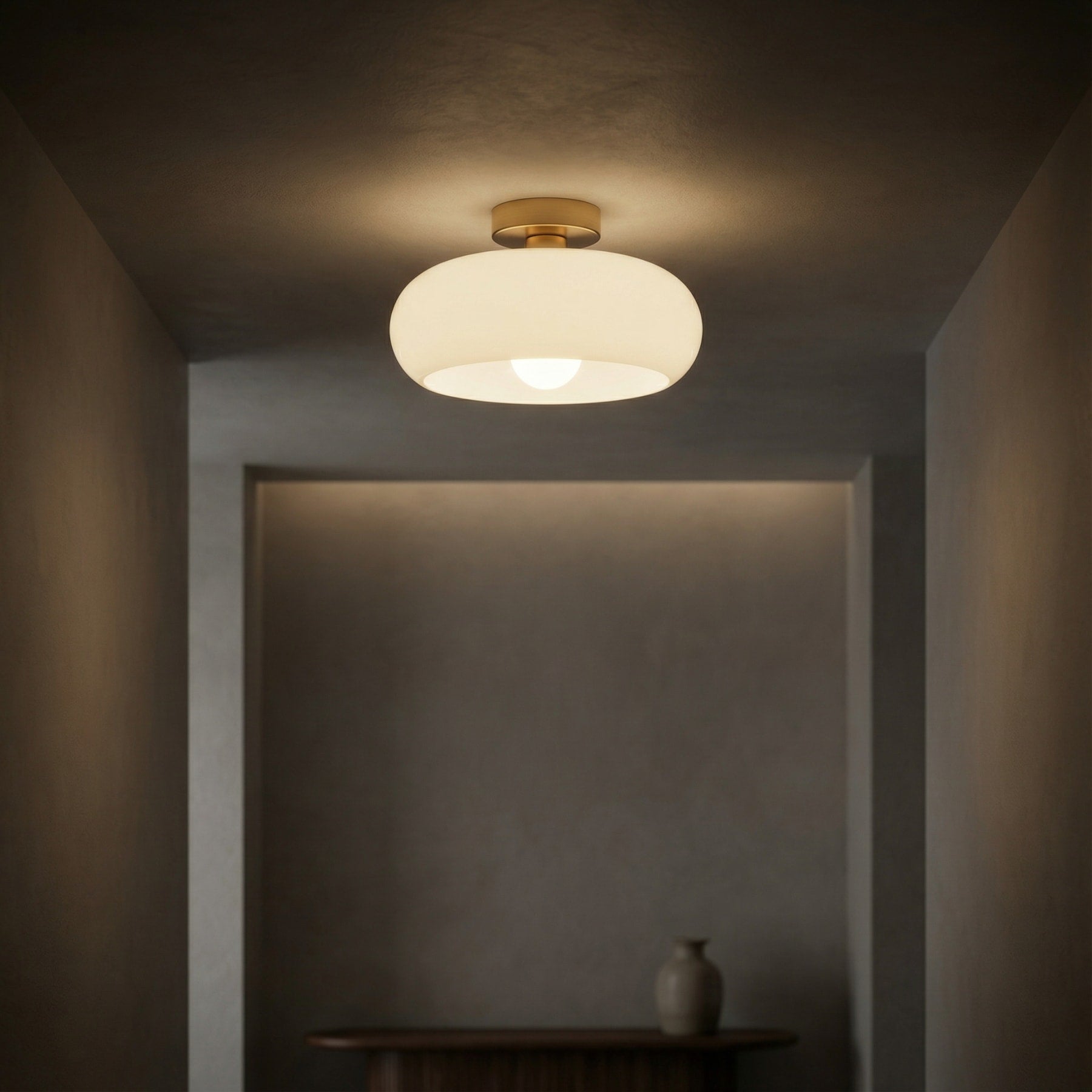 Modern Glass Globe Ceiling Light With Cool Daylight Glow in Gold White — Halden Lighting