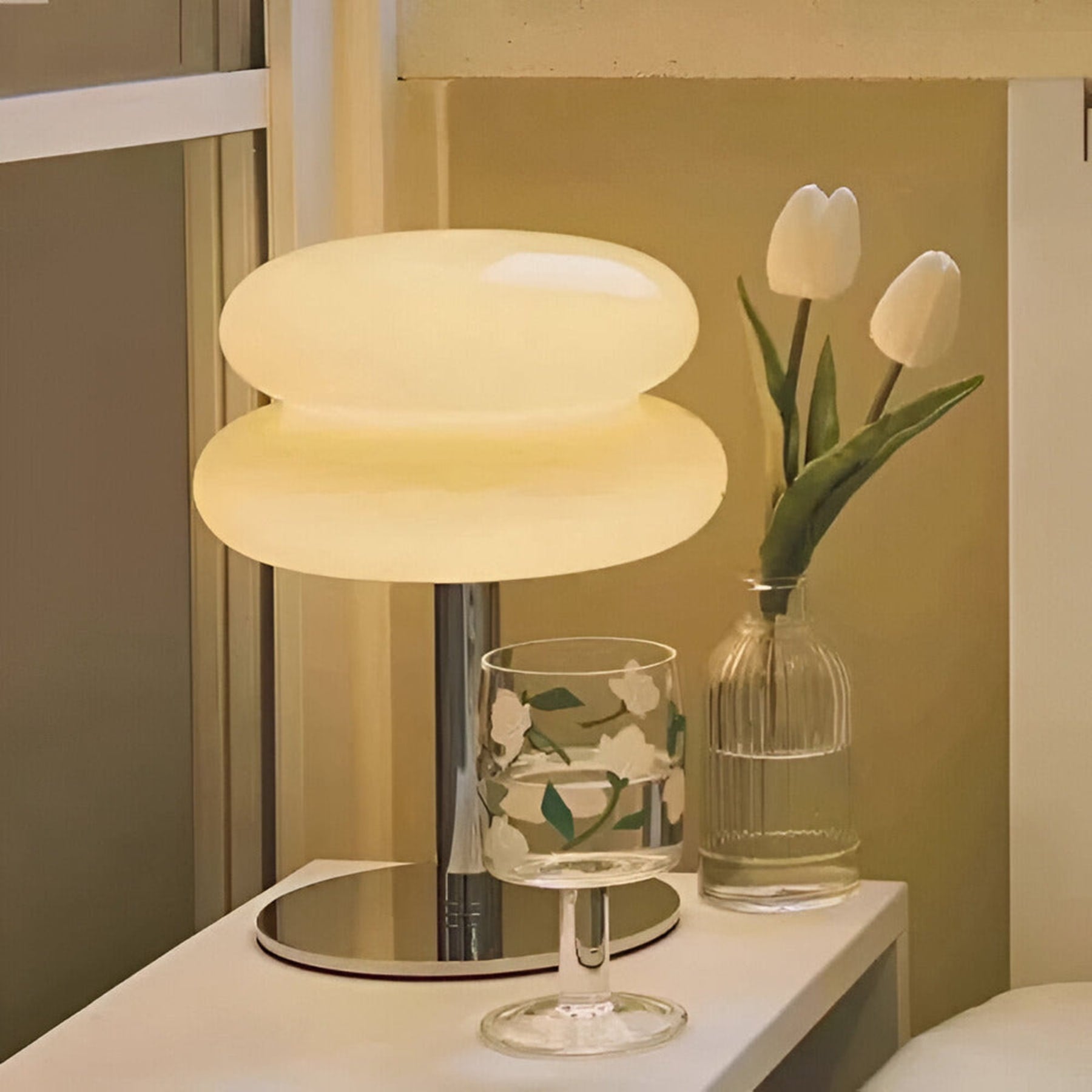 Retro Glass Table Lamp With USB Plug-In Power for Living Room in Cream — Halden Lighting