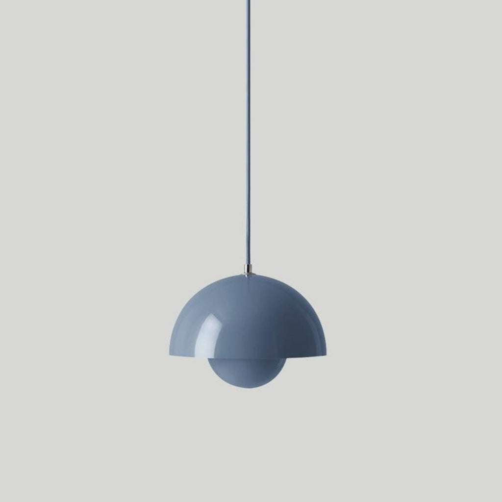 Modern Metal Dome Pendant Light With Integrated LED for Kitchen and Dining in Stone Blue — Halden Lighting