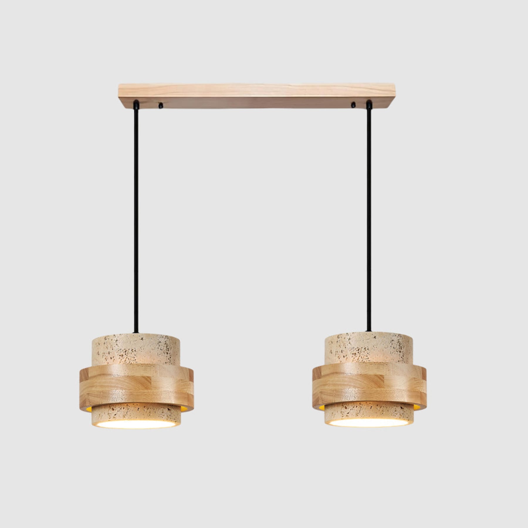 Modern Travertine And Wood Pendant Light For Dining Room — Halden Lighting