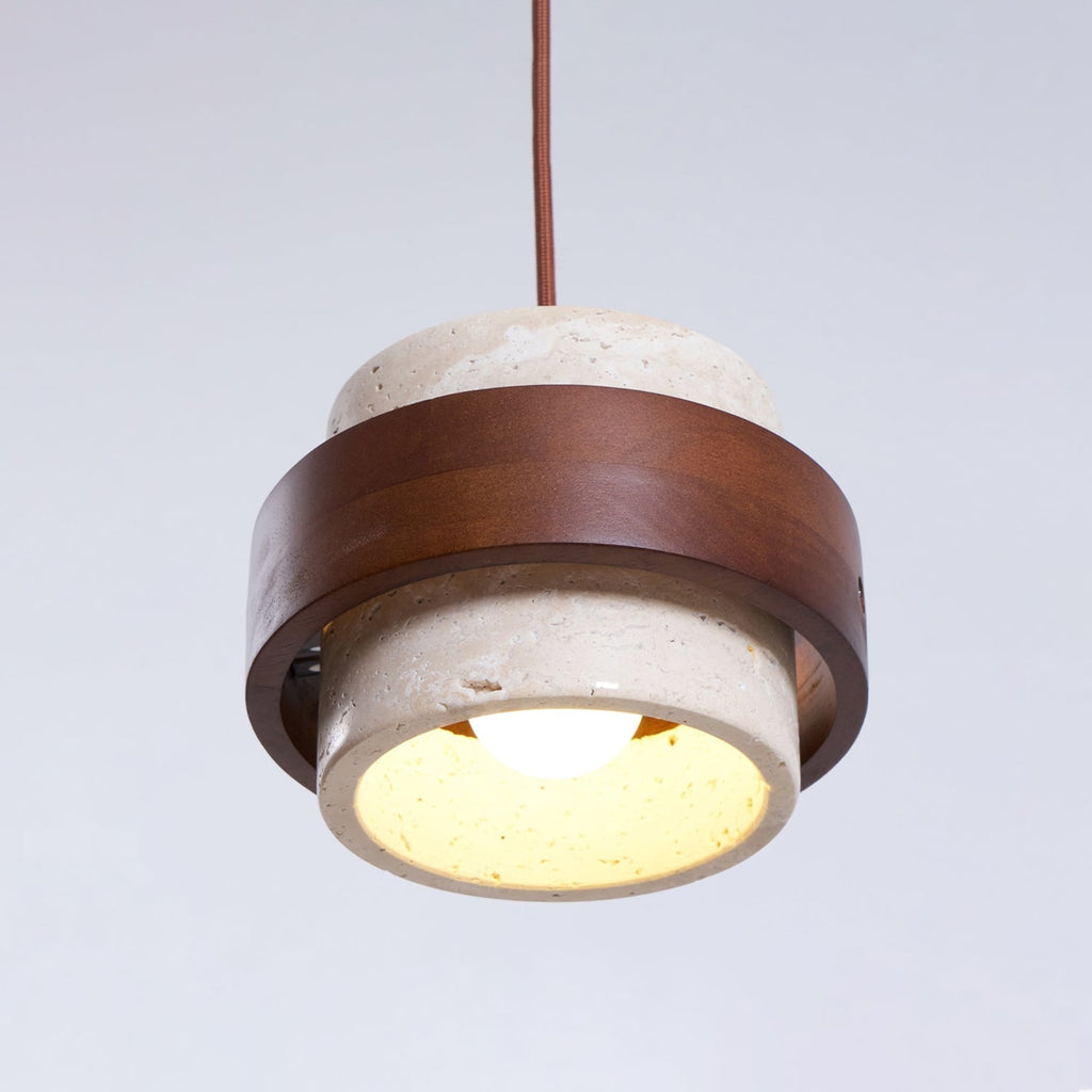 Modern Travertine And Wood Pendant Light For Dining Room — Halden Lighting