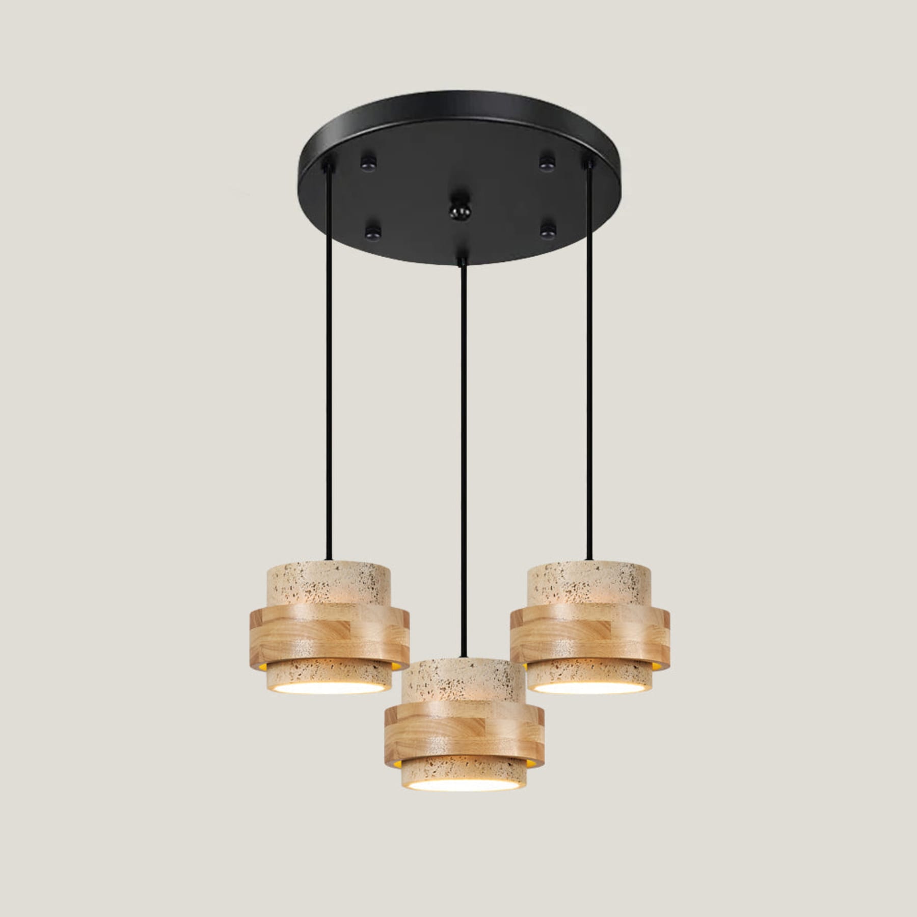 Modern Travertine And Wood Pendant Light For Dining Room — Halden Lighting