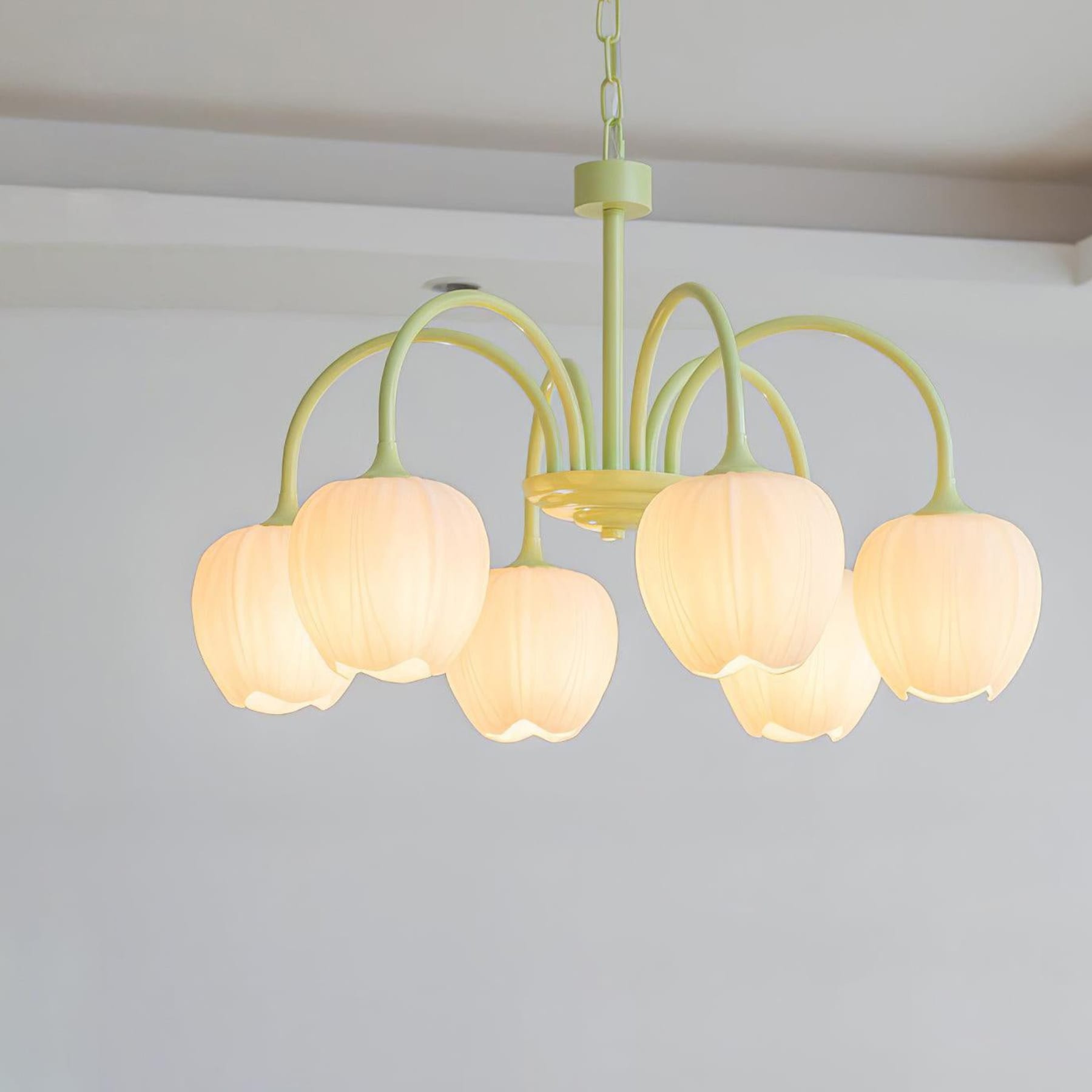 Retro Metal And Glass Chandelier With Included Bulbs For Living Room in Green White — Halden Lighting
