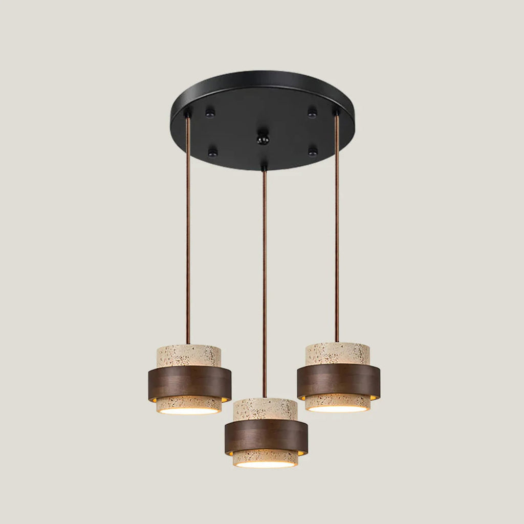 Modern Travertine And Wood Pendant Light For Dining Room — Halden Lighting