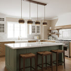 Modern Travertine And Wood Pendant Light For Dining Room — Halden Lighting