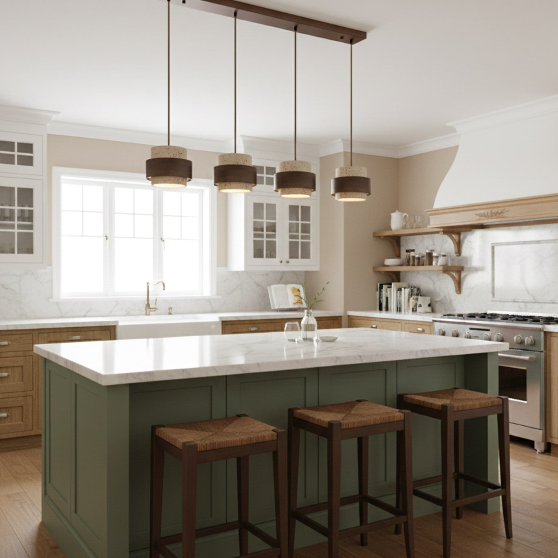 Modern Travertine And Wood Pendant Light For Dining Room — Halden Lighting