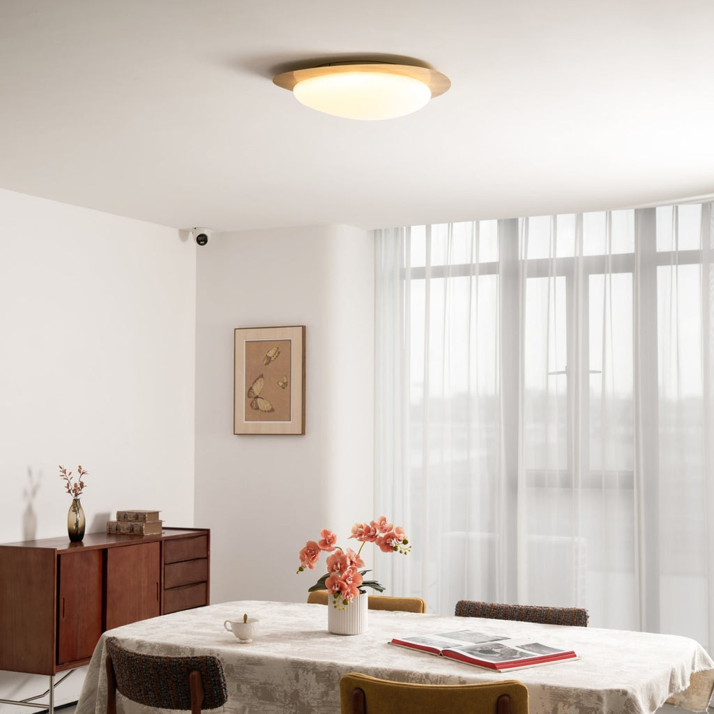 Scandinavian Wood Flush Mount Ceiling Light for Living Room — Halden Lighting