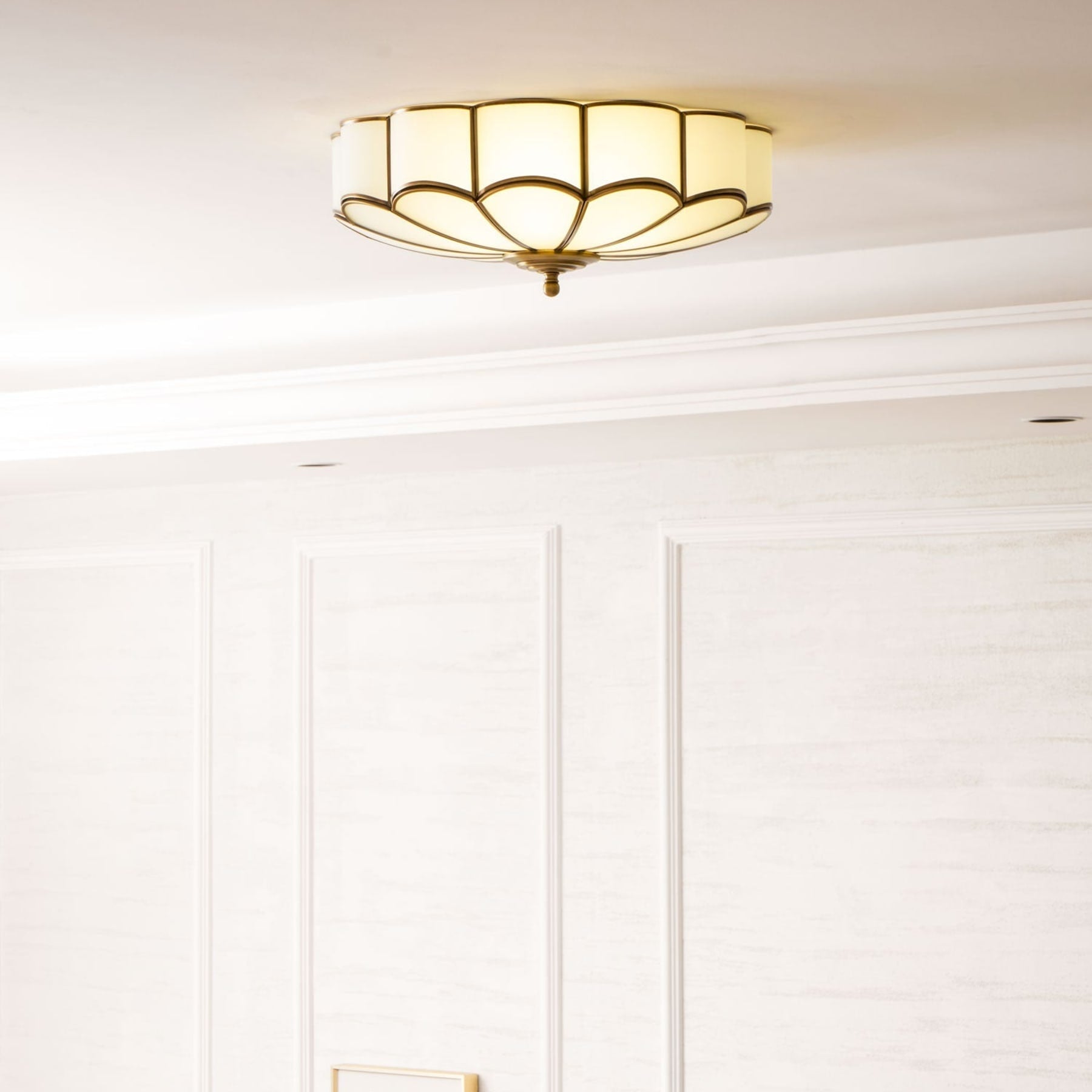 Traditional Brass Flush Mount Ceiling Light With Cool Daylight Glow — Halden Lighting