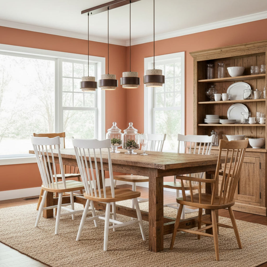 Modern Travertine And Wood Pendant Light For Dining Room — Halden Lighting