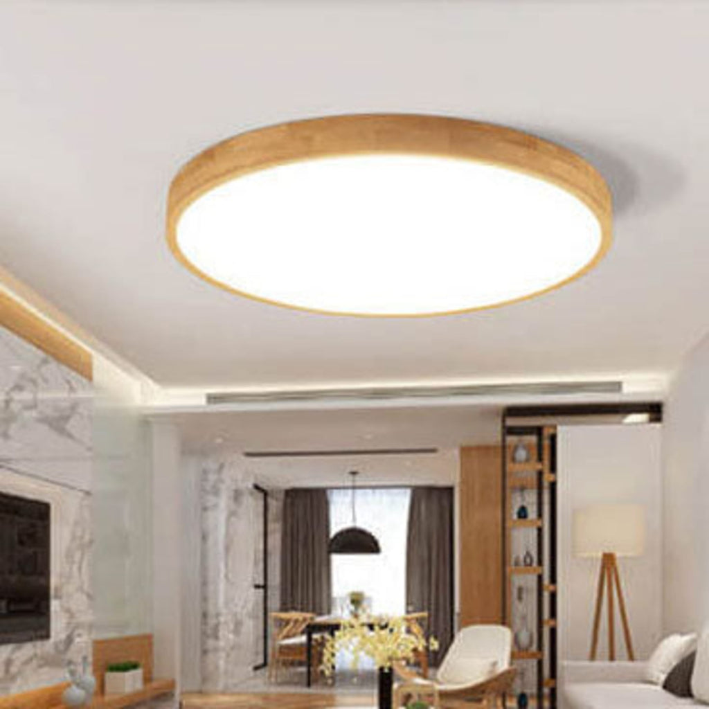 Scandinavian Wood Flush Mount Ceiling Light With Integrated LED — Halden Lighting