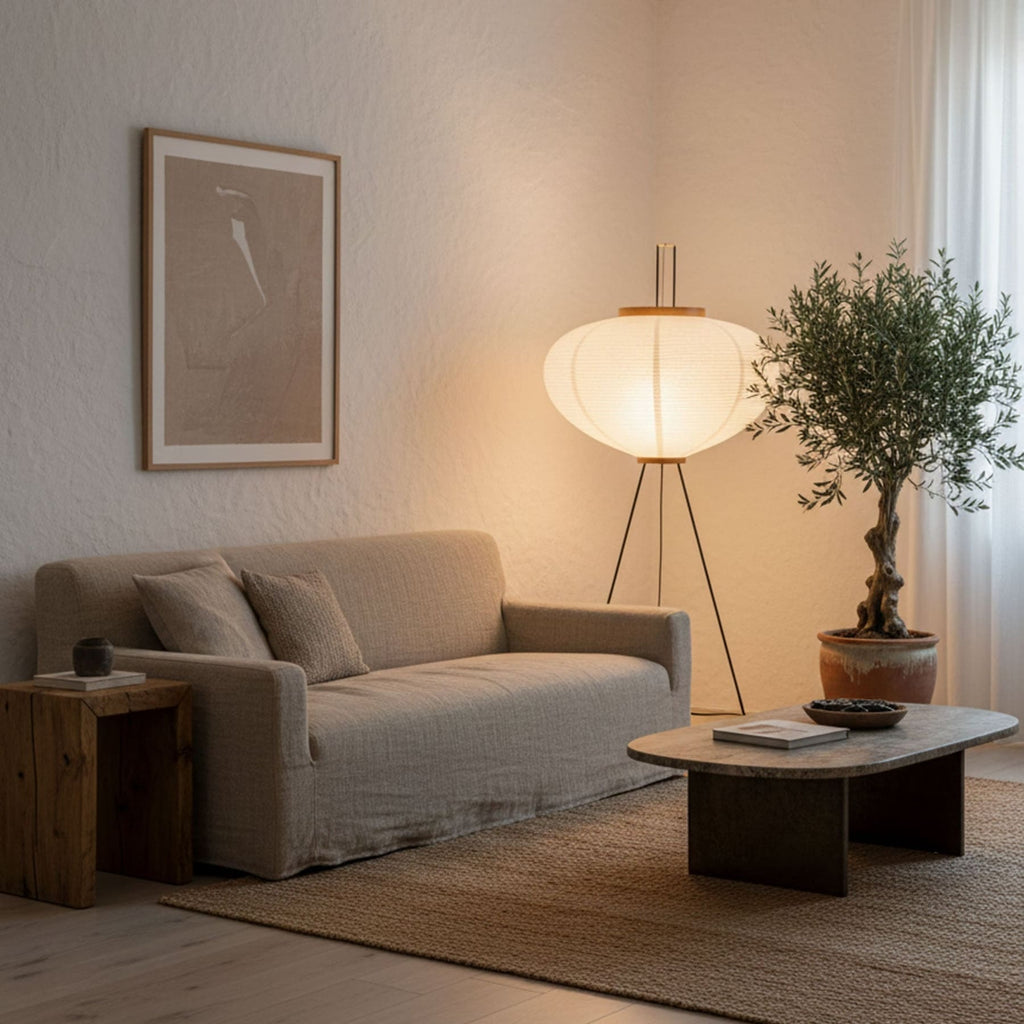 Modern Rice Paper Floor Lamp for Living Room and Bedroom — Halden Lighting