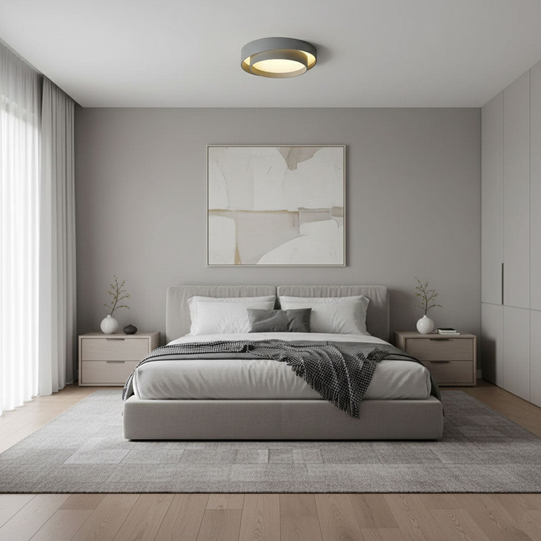 Modern Metal Flush Mount Ceiling Light With Cool Daylight Glow — Halden Lighting