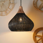 Bohemian Woven Rattan Pendant Light With Warm Neutral Glow — Halden Lighting