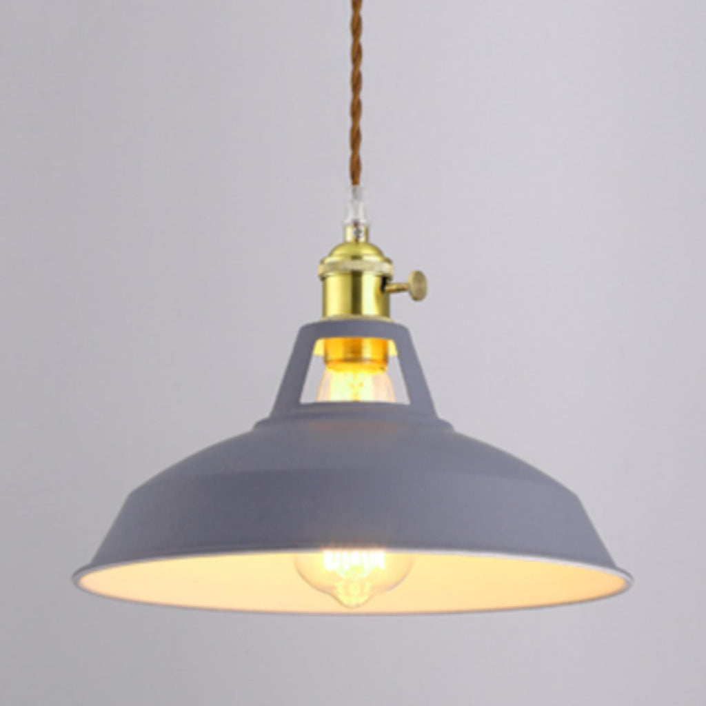 Vintage Metal Pendant Light With Warm LED Glow in Grey — Halden Lighting