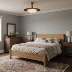 Modern Wood Semi-Flush Ceiling Light With Marble-Effect Glass — Halden Lighting