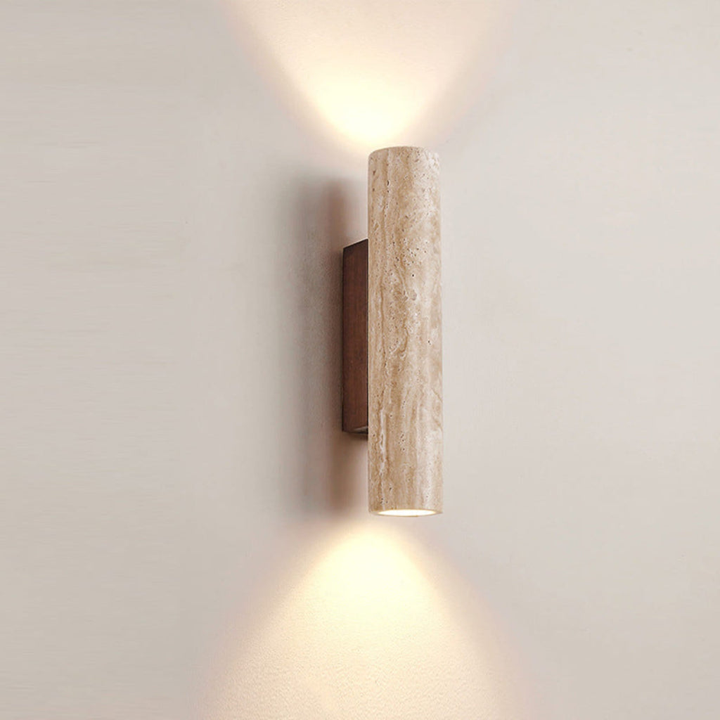 Modern Travertine And Wood Wall Light With Warm LED Glow — Halden Lighting