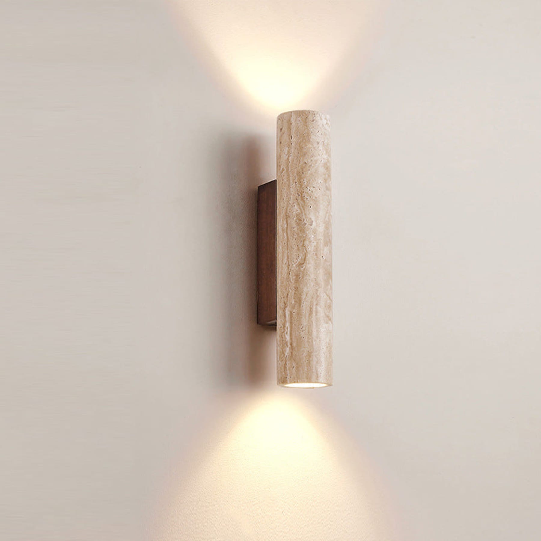 Modern Travertine And Wood Wall Light With Warm LED Glow — Halden Lighting