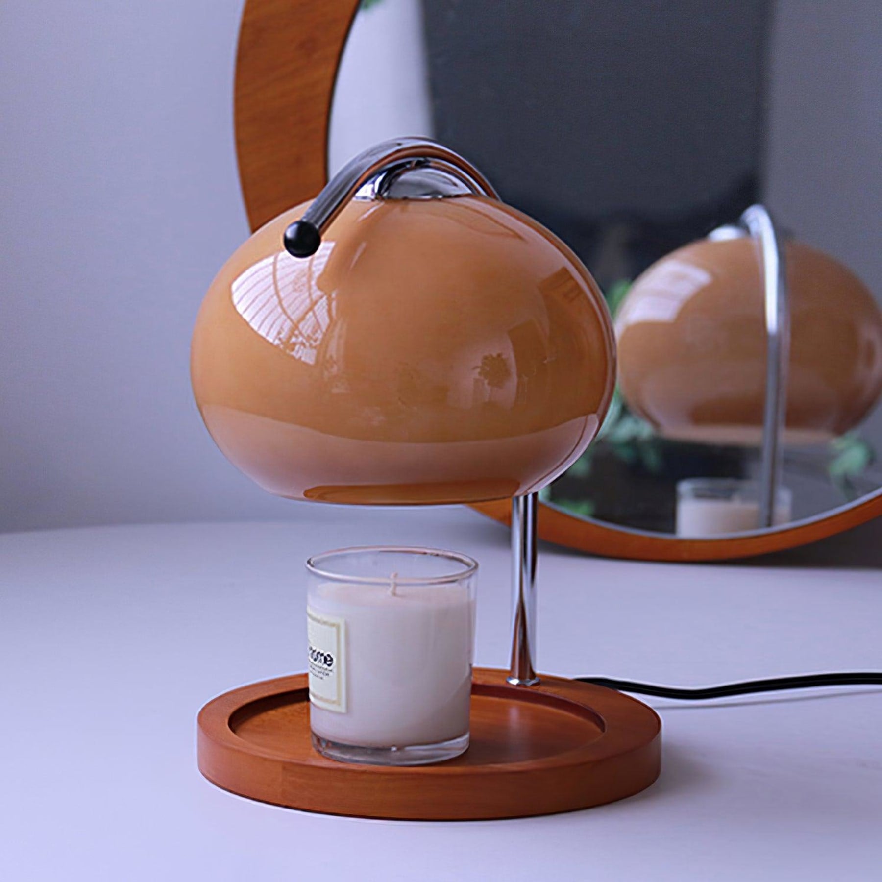 Modern Wood and Glass Table Lamp With Warm Daylight Glow in Brown — Halden Lighting