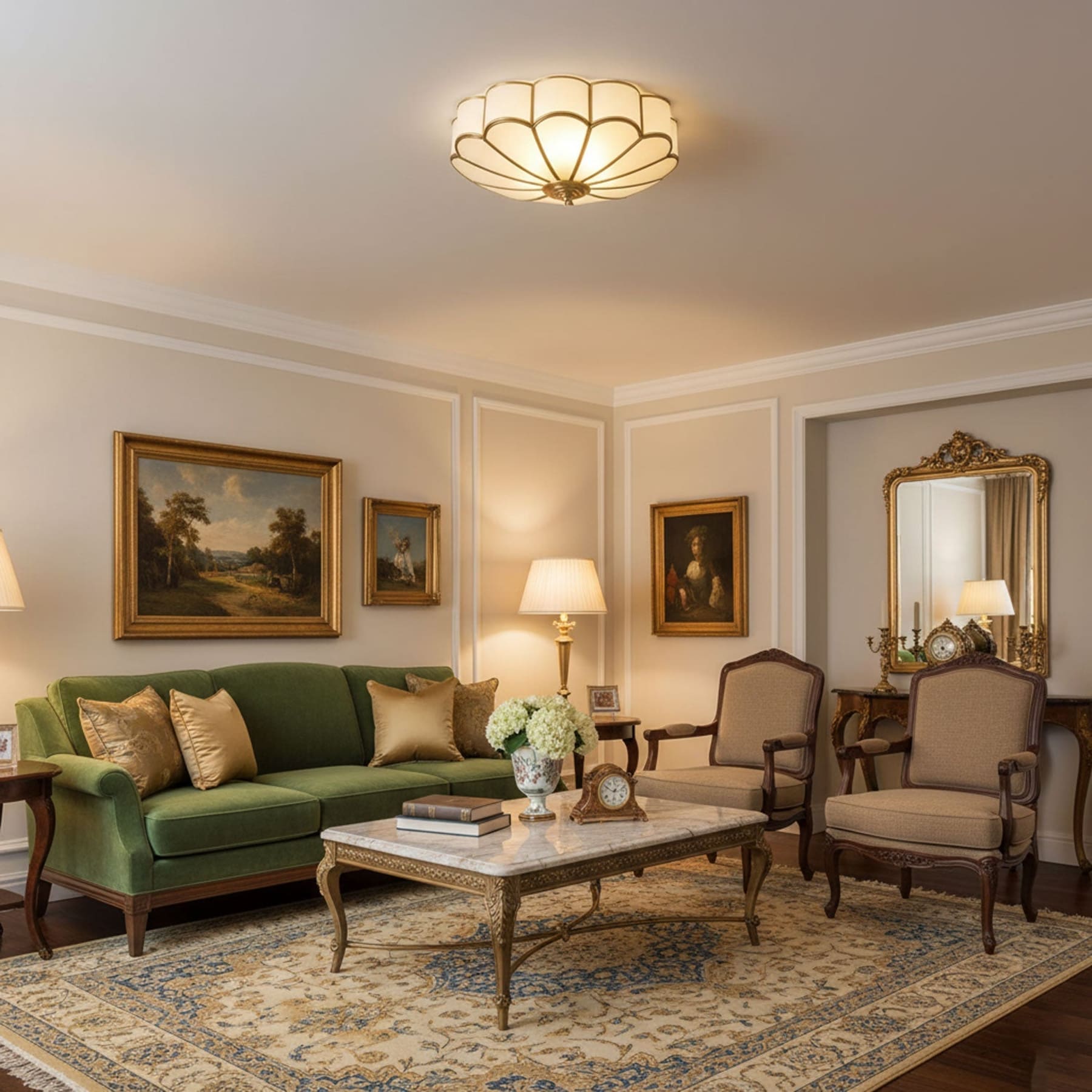 Traditional Brass Flush Mount Ceiling Light With Cool Daylight Glow — Halden Lighting
