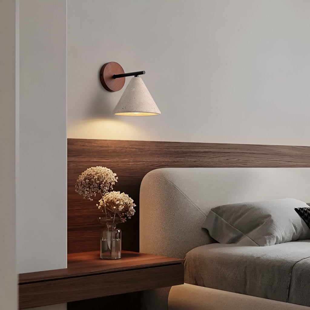 Travertine And Walnut Wall Light For Living Room — Halden Lighting