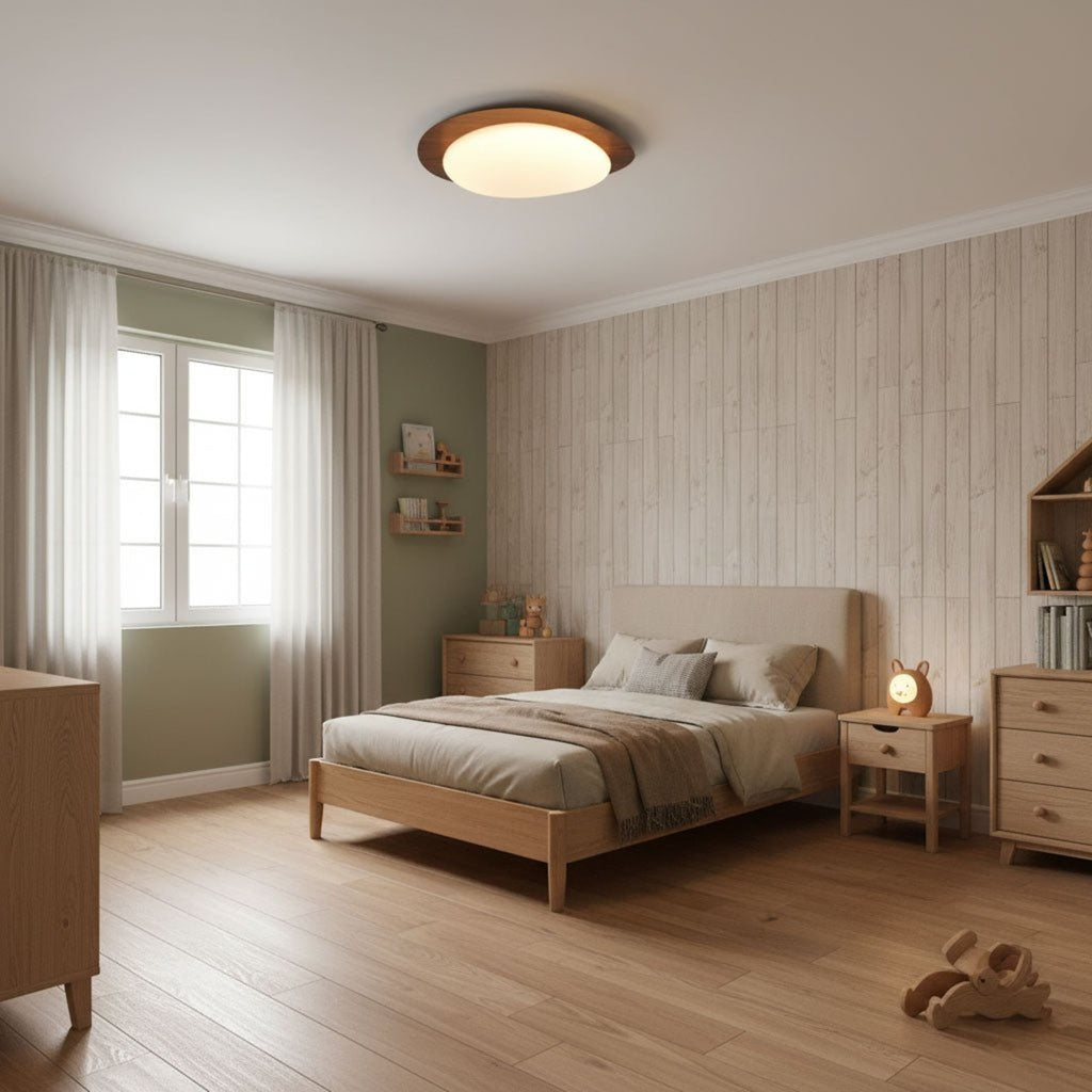 Scandinavian Wood Flush Mount Ceiling Light for Living Room — Halden Lighting