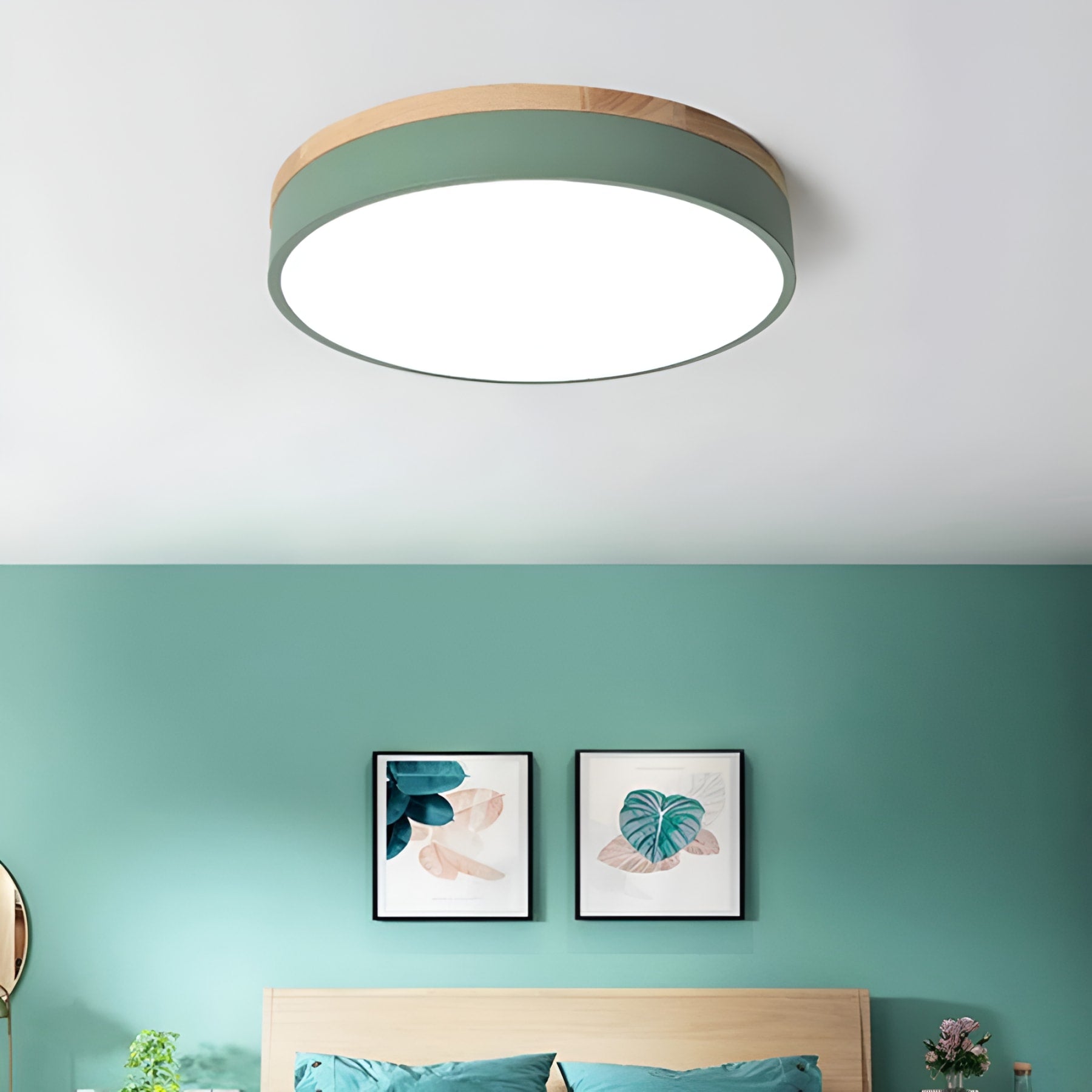 Modern Wood Flush Mount Ceiling Light With Remote Dimming — Halden Lighting