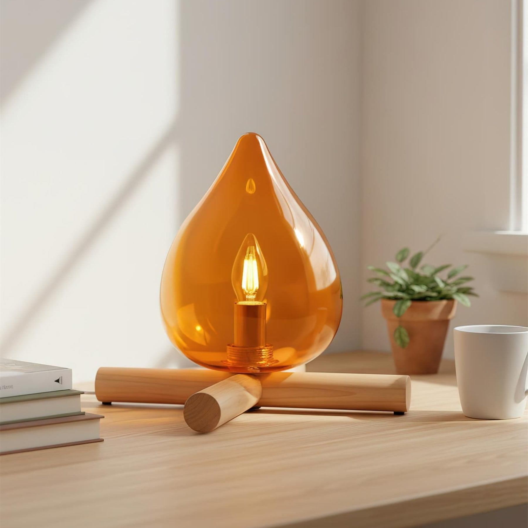 Modern Bamboo and Wood Table Lamp With Warm LED Glow — Halden Lighting