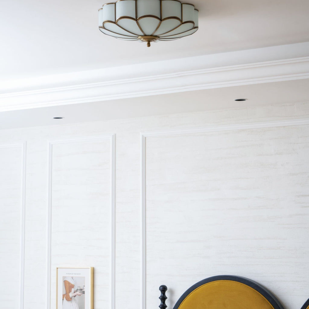Traditional Brass Flush Mount Ceiling Light With Cool Daylight Glow — Halden Lighting
