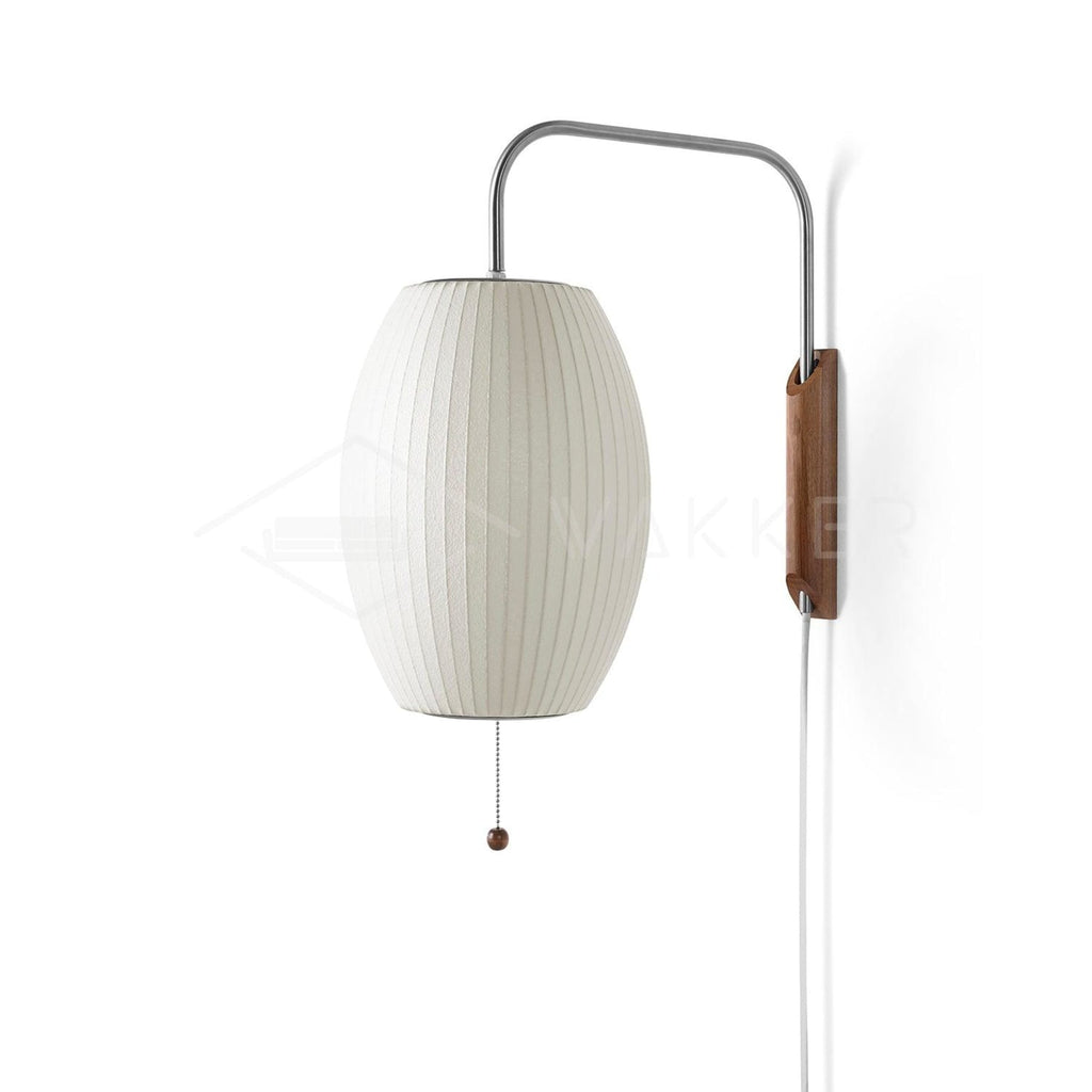 Retro Silk and Walnut Wall Light With Warm LED Glow in Style A - Ø28 x 40 cm (Ø11" x 16") — Halden Lighting