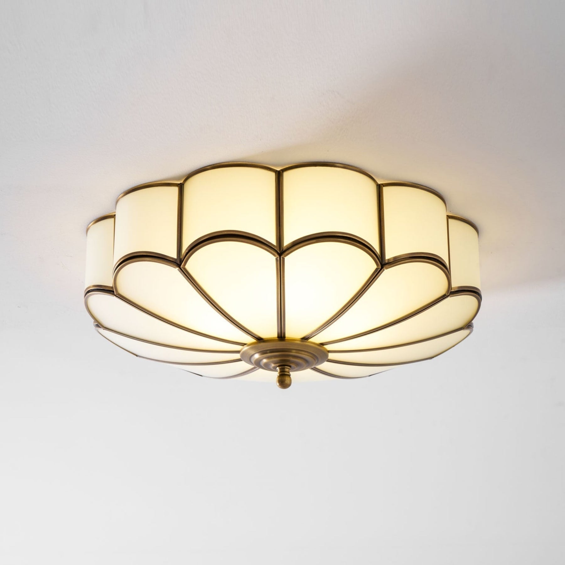 Traditional Brass Flush Mount Ceiling Light With Cool Daylight Glow in Yellow — Halden Lighting