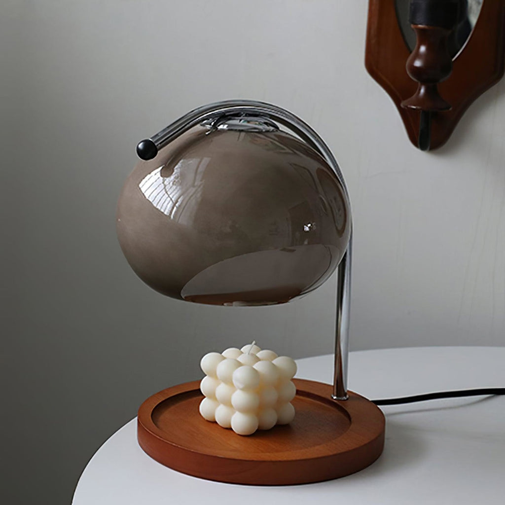 Modern Wood and Glass Table Lamp With Warm Daylight Glow in Grey — Halden Lighting