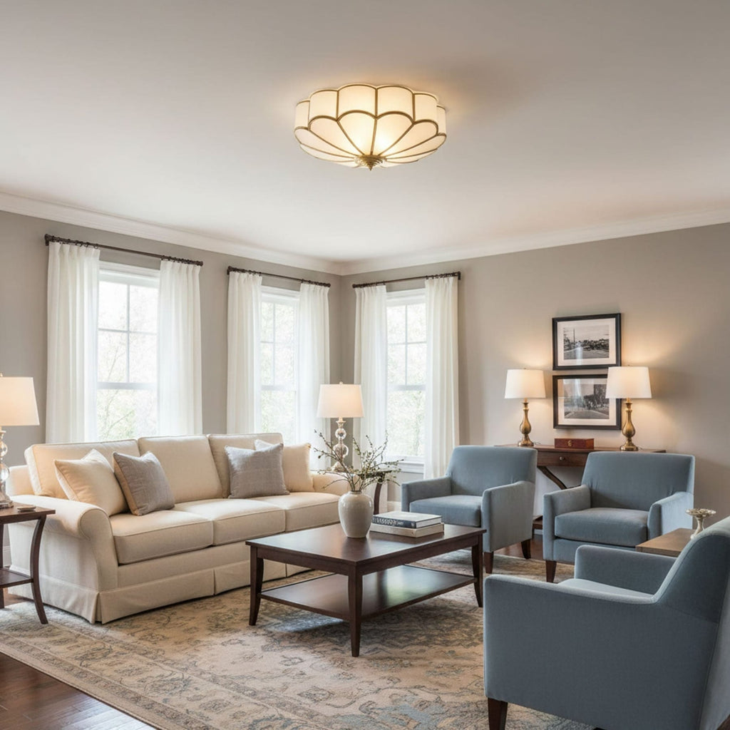 Traditional Brass Flush Mount Ceiling Light With Cool Daylight Glow — Halden Lighting
