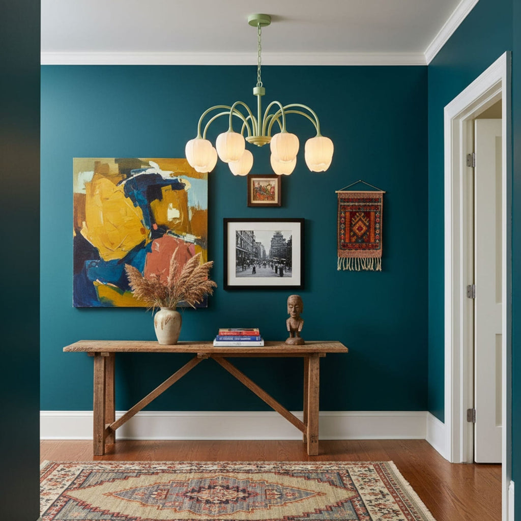 Retro Metal And Glass Chandelier With Included Bulbs For Living Room — Halden Lighting