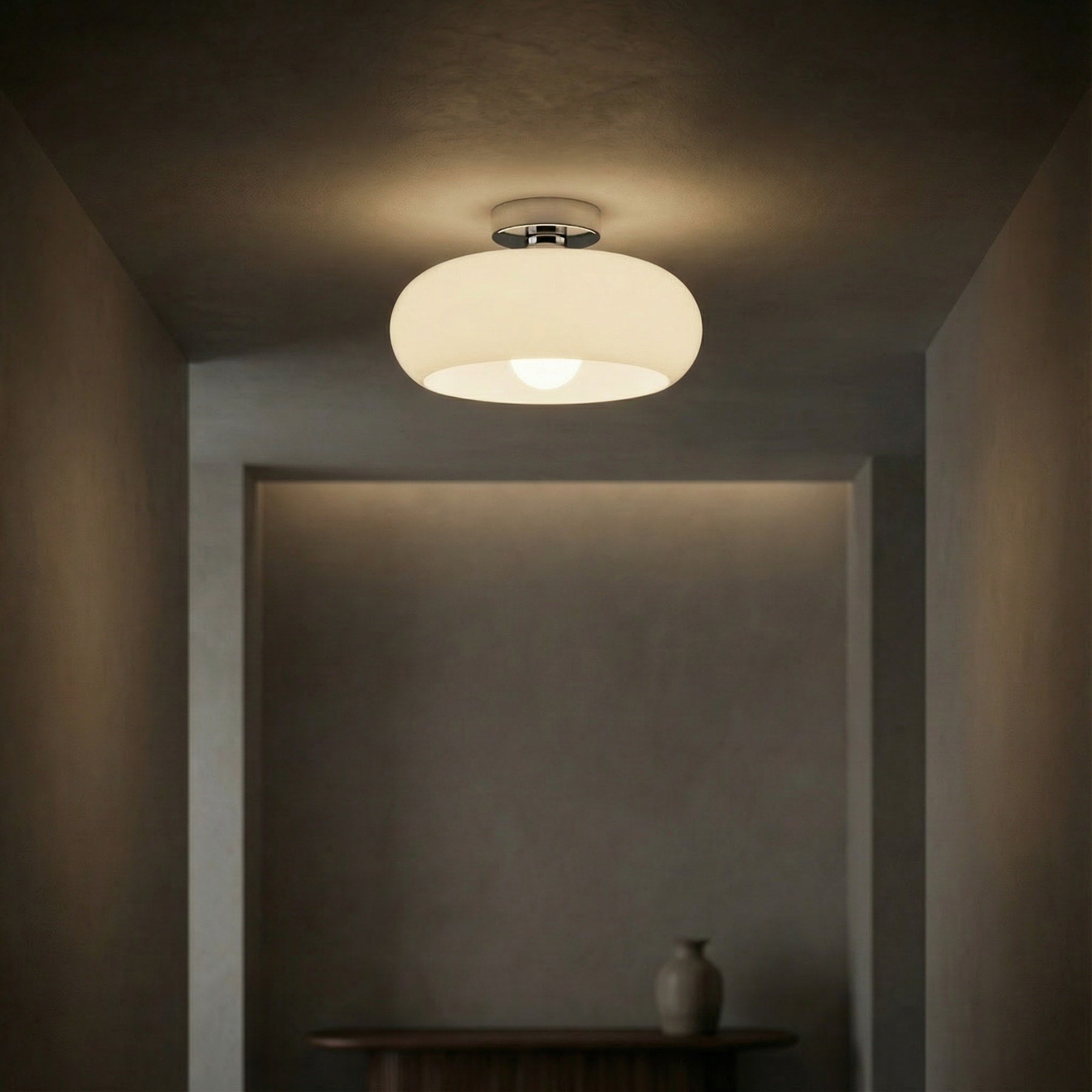 Modern Glass Globe Ceiling Light With Cool Daylight Glow in Chrome White — Halden Lighting