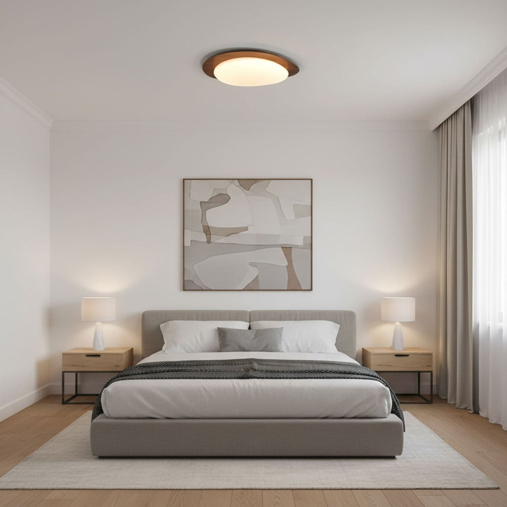 Scandinavian Wood Flush Mount Ceiling Light for Living Room — Halden Lighting