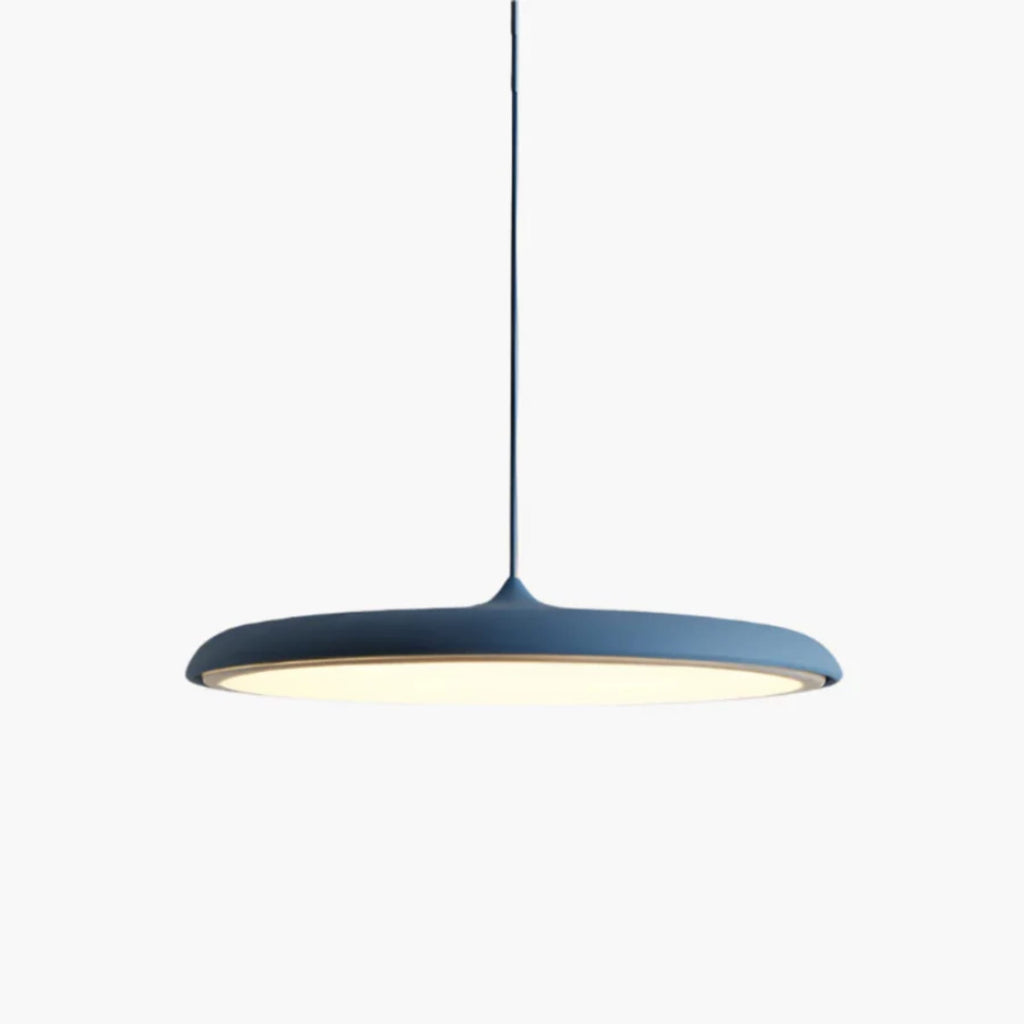 Minimalist Metal and Acrylic Pendant Light With Warm LED Glow in Blue — Halden Lighting