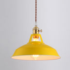 Vintage Metal Pendant Light With Warm LED Glow in Yellow — Halden Lighting