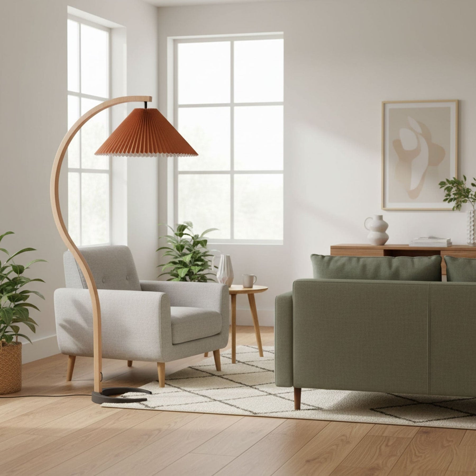 Scandinavian Wood Floor Lamp With Warm LED Glow for Living Room — Halden Lighting