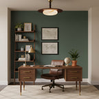 Modern Wood Semi-Flush Ceiling Light With Marble-Effect Glass — Halden Lighting