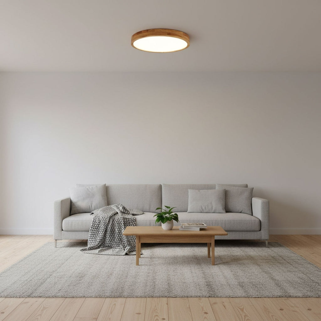 Scandinavian Wood Flush Mount Ceiling Light With Slim Profile — Halden Lighting