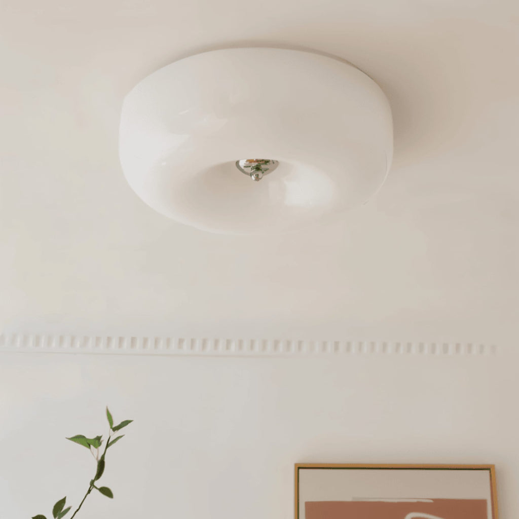 Modern Glass Flush Mount Ceiling Light for Living Room in White — Halden Lighting