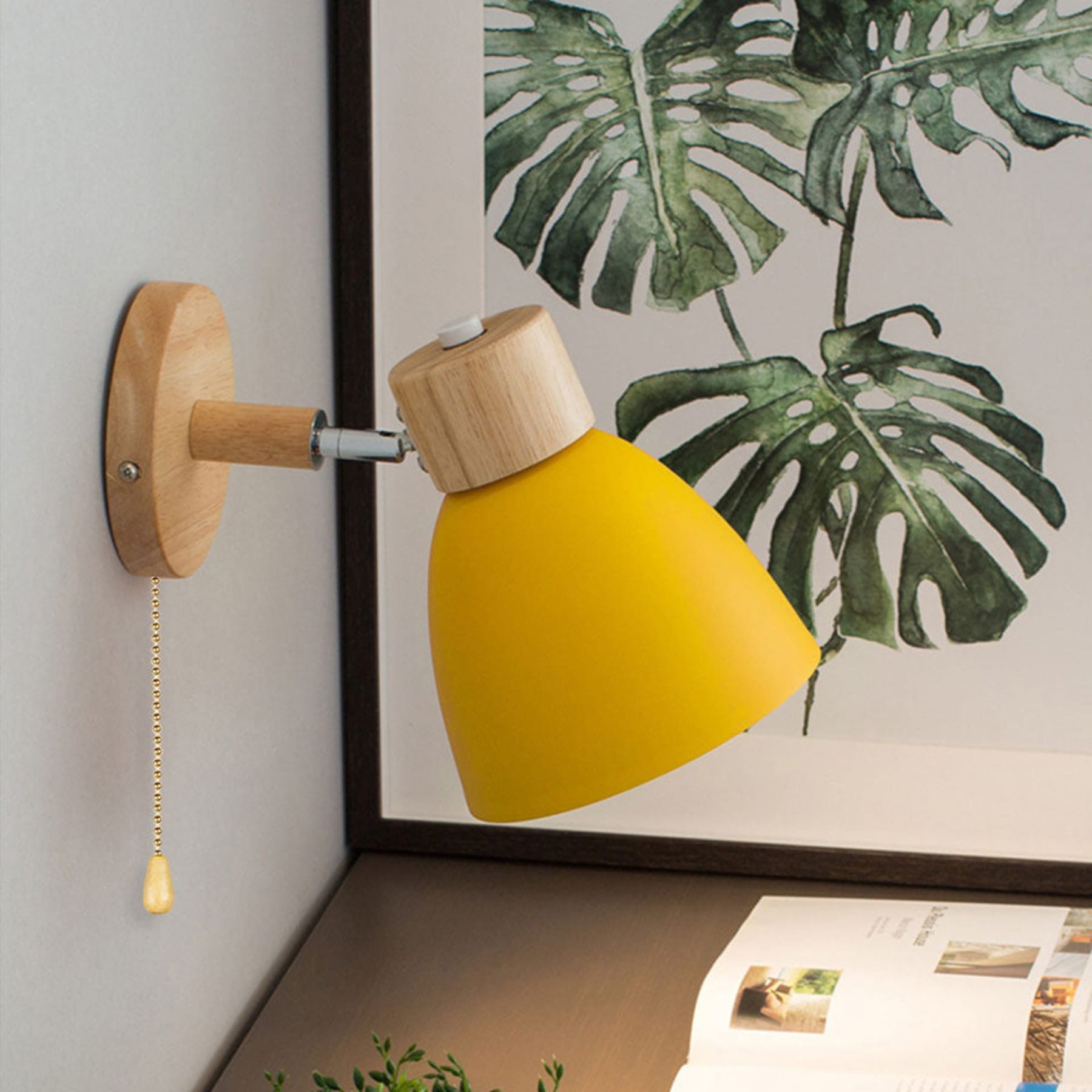 Modern Wood Wall Light With Matte Finish in Yellow — Halden Lighting
